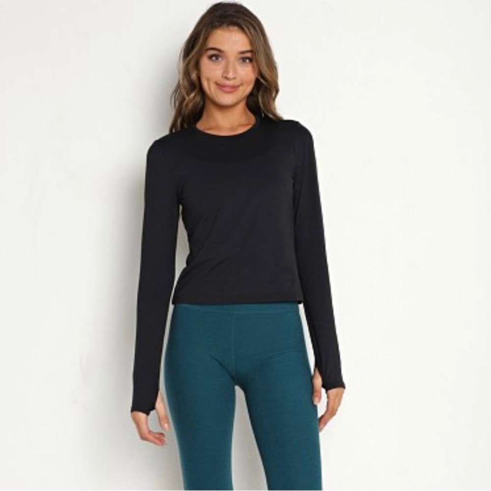 Beyond Yoga Heather Rib Protect Me Sun Shirt Black Heather